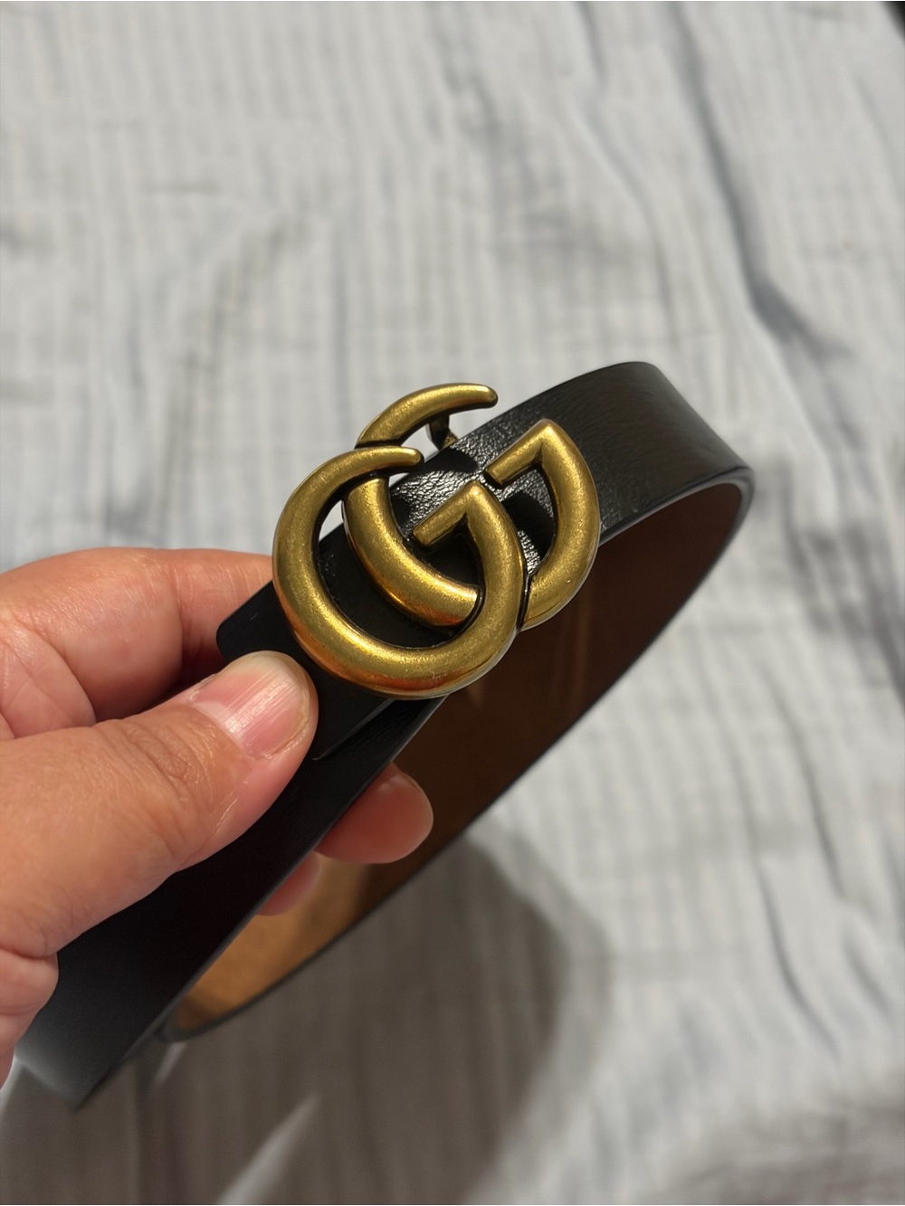 Gucci Black Leather Belt with Antique Gold Double G Buckle